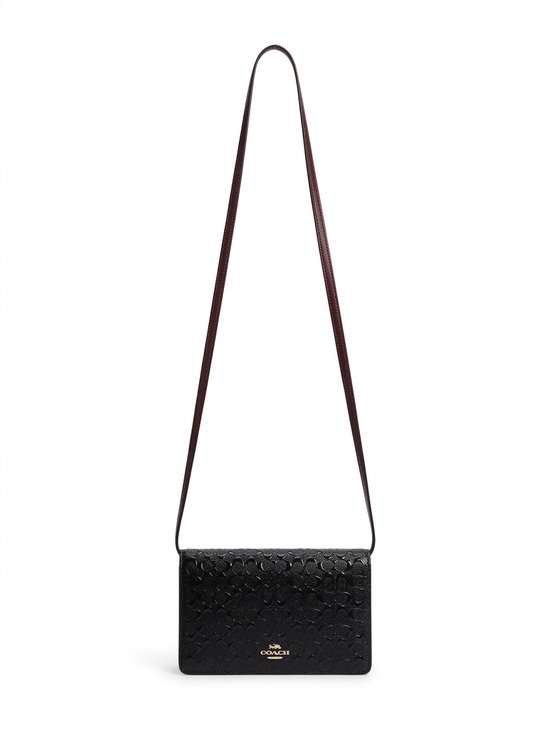 Coach Handbags - Coach Black Signature Embossed Patent Leather Crossbody Wallet Clutch